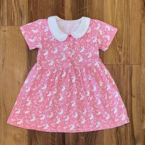 5/$25🌼 Toddler Girls’ Pink and White Bunny Dress with Peter Pan Collar size 4Y
